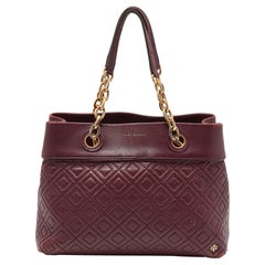 Tory Burch Burgundy Quilted Leather Fleming Satchel