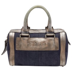 Chloe Blue/Metallic Denim and Leather Zip Satchel