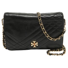 Tory Burch Black Leather Kira Envelope Flap Chain Bag