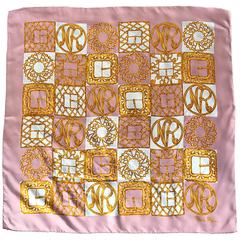 1970s Nina Ricci Couture Pink and Gold Trompe L'Oeil Silk Oversized Scarf Shawl 7