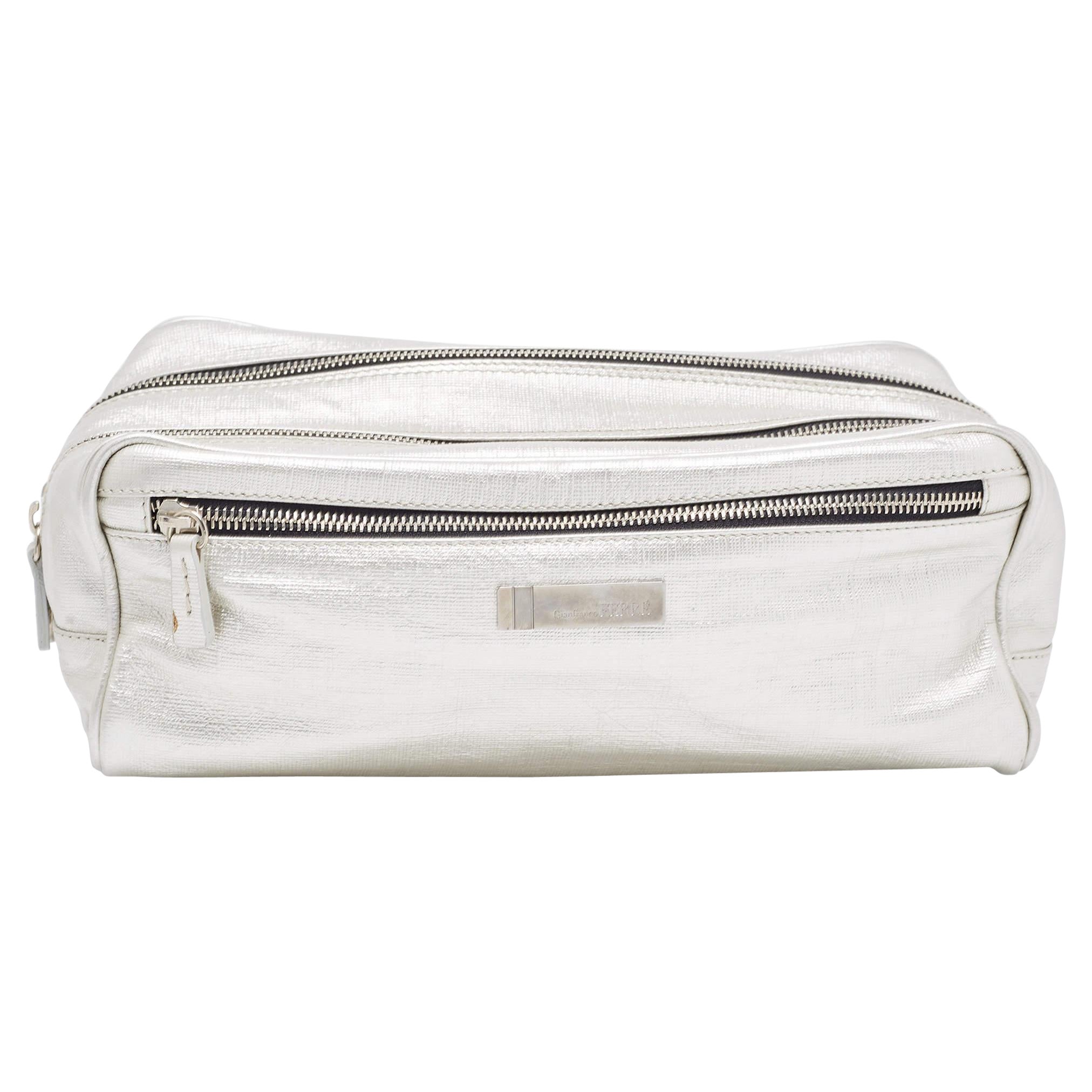 Gianfranco Ferre Silver Leather Oversized Pouch