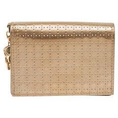 Dior Gold Micro Cannage Patent Leather Mini Lady Dior Card Case