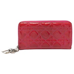Dior Pink Patent Leather Lady Dior Zip Around Wallet