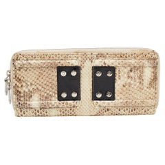 Gianfranco Ferre Beige Watersnake Leather Zip Around Oversized Wallet