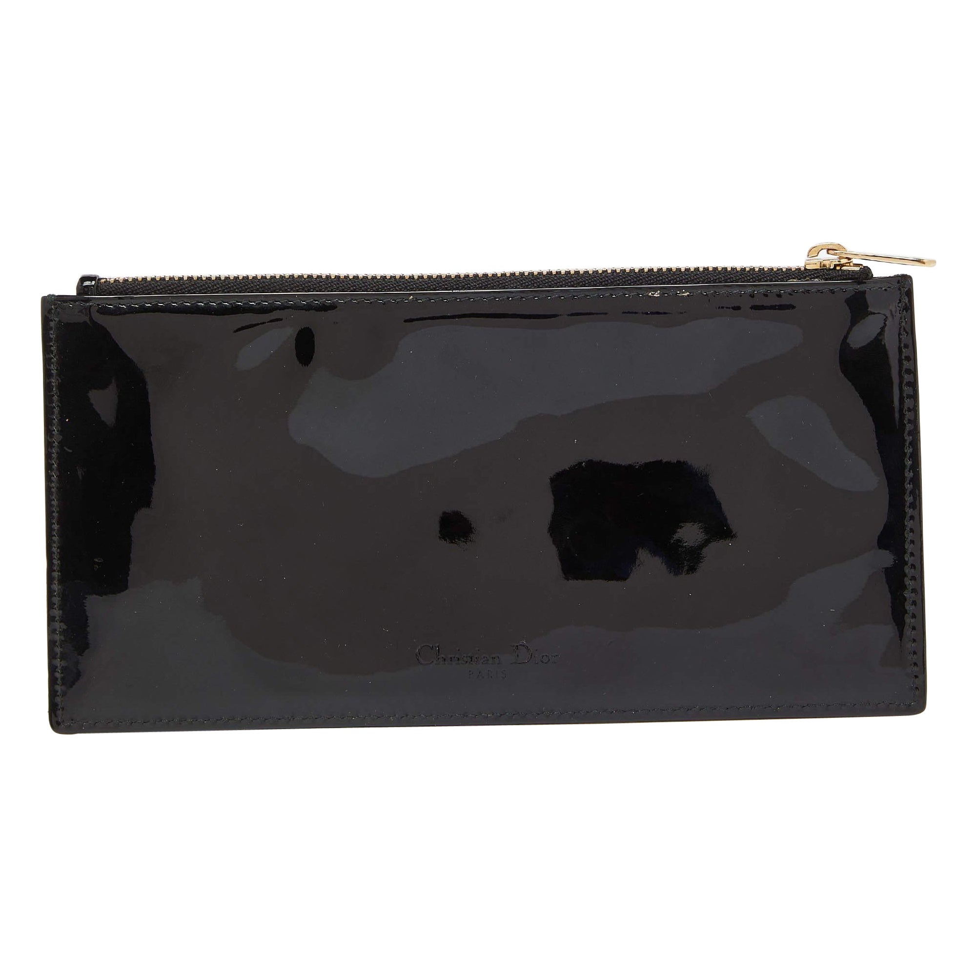 Dior Black Patent Leather Zip Pouch For Sale