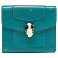 Bvlgari Green Leather Serpenti Forever Trifold Wallet