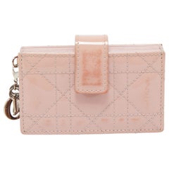 Dior Pink Cannage Patent Leather Lady Dior 5 Gusset Card Holder