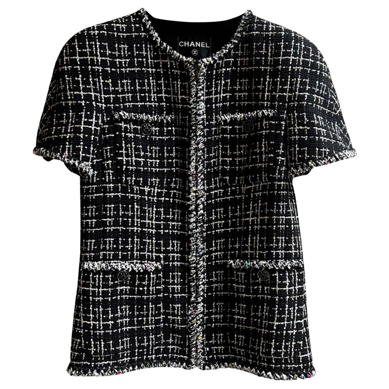 Book Jacket Channel Chanel Iconic 2019 Spring Black Tweed Jacket For Sale at 1stDibs