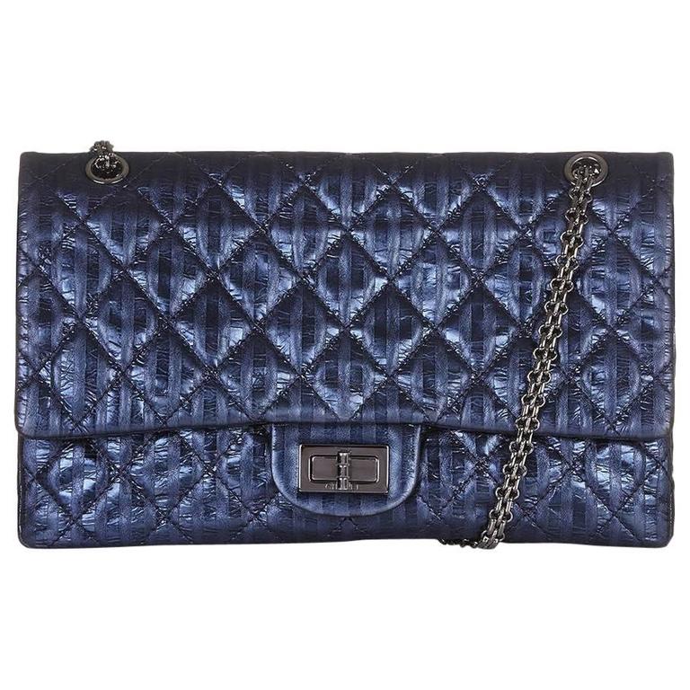 Chanel 2.55 Quilted Classic Calfskin Leather 226 Flap Bag in Silver Metallic  Striped — UFO No More