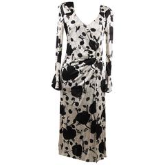 BLUMARINE Black & White Floral SHEATH DRESS Wrap Style w/ Beading 1