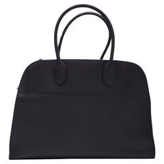 The Row Grained Black Leather Margaux 17 Tote Bag