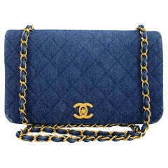 Chanel 1990 Vintage Blue Denim Full Flap Bag 24k GHW 68206