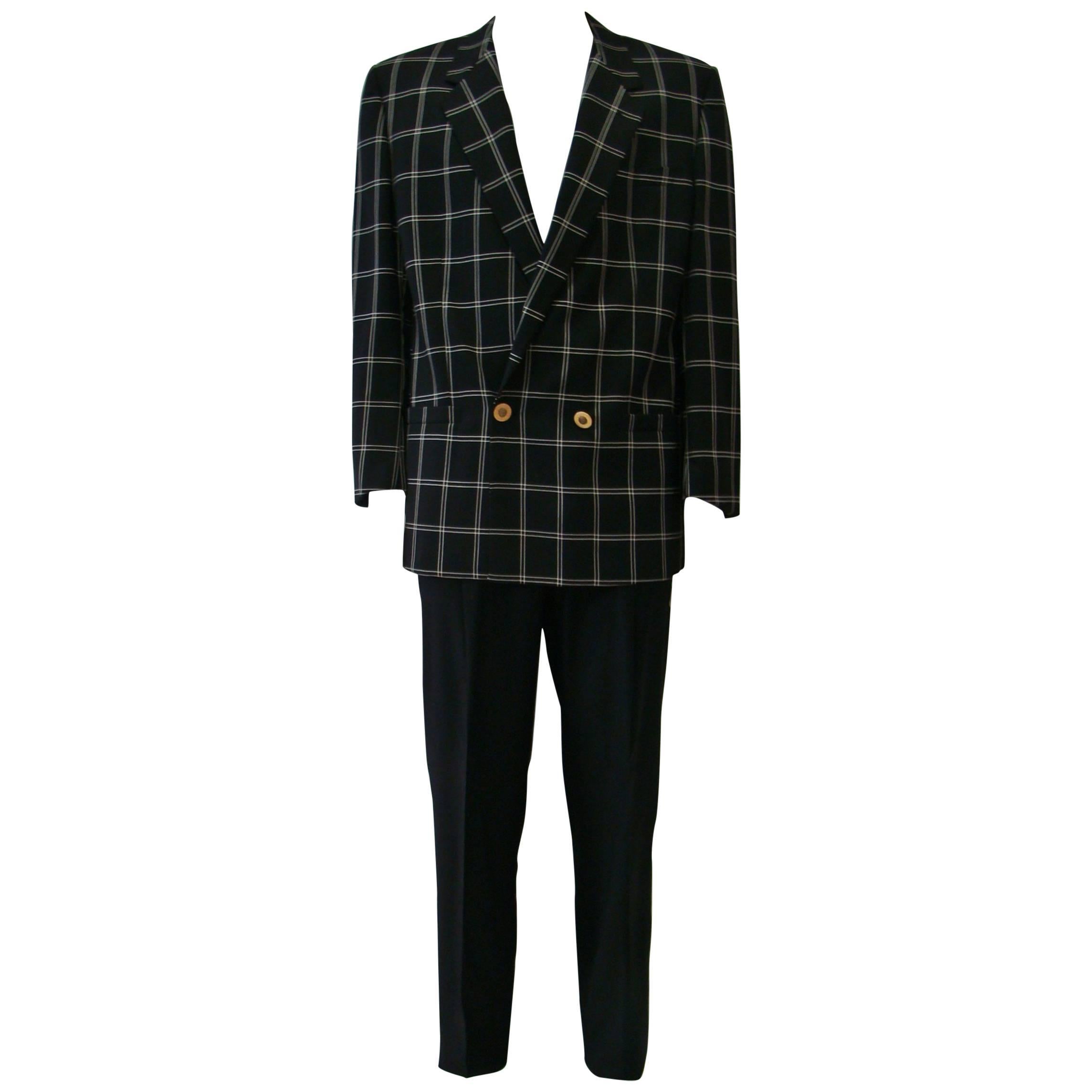 Unique Gianni Versace Checked Jacket With Smoking Pants Suit For Sale
