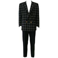 Unique Gianni Versace Checked Jacket With Smoking Pants Suit