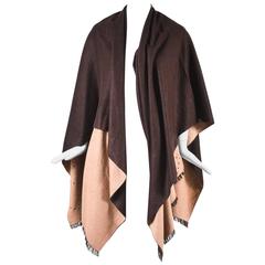 Hermes Brown Tan Cashmere Wool Dotted "Evelyne" H Wrap Shawl