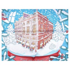 HERMES Seidenschal Quadratischer NOEL AU 24 FAUBOURG Blau Weiß Rot 90cm Groß