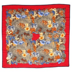 90s Versace Bufanda Chal Rojo Seda Negrita Abstracto Estampado Floral Grande 35in Vintage