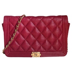 Chanel Wallet on Chain WOC Boy Red Caviar Leather with Antiqued Gold Hardware