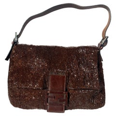 Fendi Mamma Baguette Brown Beaded Shoulder Bag