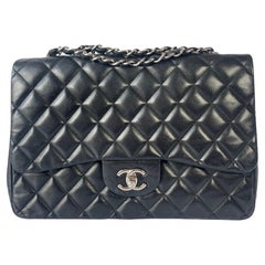 Chanel Classic Flap Jumbo Large Black Lambskin Leather with Silver hardware