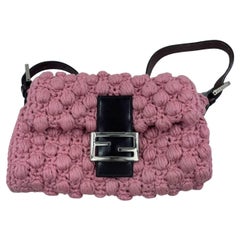 Fendi Baguette Bag Pink Wool Pompom Shoulder Bag