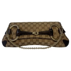 Iconic 2003 Gucci Horsebit 1955 Stoff-Umhängetasche mit schwarzem Monogramm