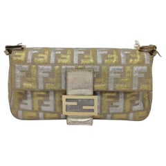 Fendi Baguette Gold and Silver Thread FF Monogram Shoulder Bag