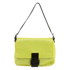 Fendi Mamma Baguette Lemon Yellow Beaded Shoulder Bag