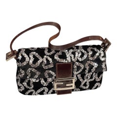 Vintage FENDI Baguette White Heart Shaped Sequin Black Shoulder Bag
