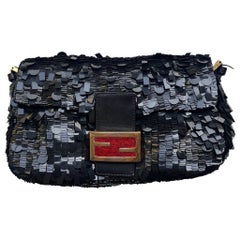 Fendi Baguette Multi-shape Black Sequins with Red Buckle