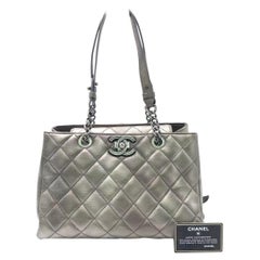 Chanel Portobello ChainTote Bag Piel de becerro plateada metalizada bronce