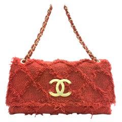 Chanel Red Diamond Stitch Tweed Maxi Nature Flap Bag