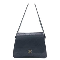 Chanel Vintage Kelly Style Black Leather Shoulder Bag Diamond Stitch Medium