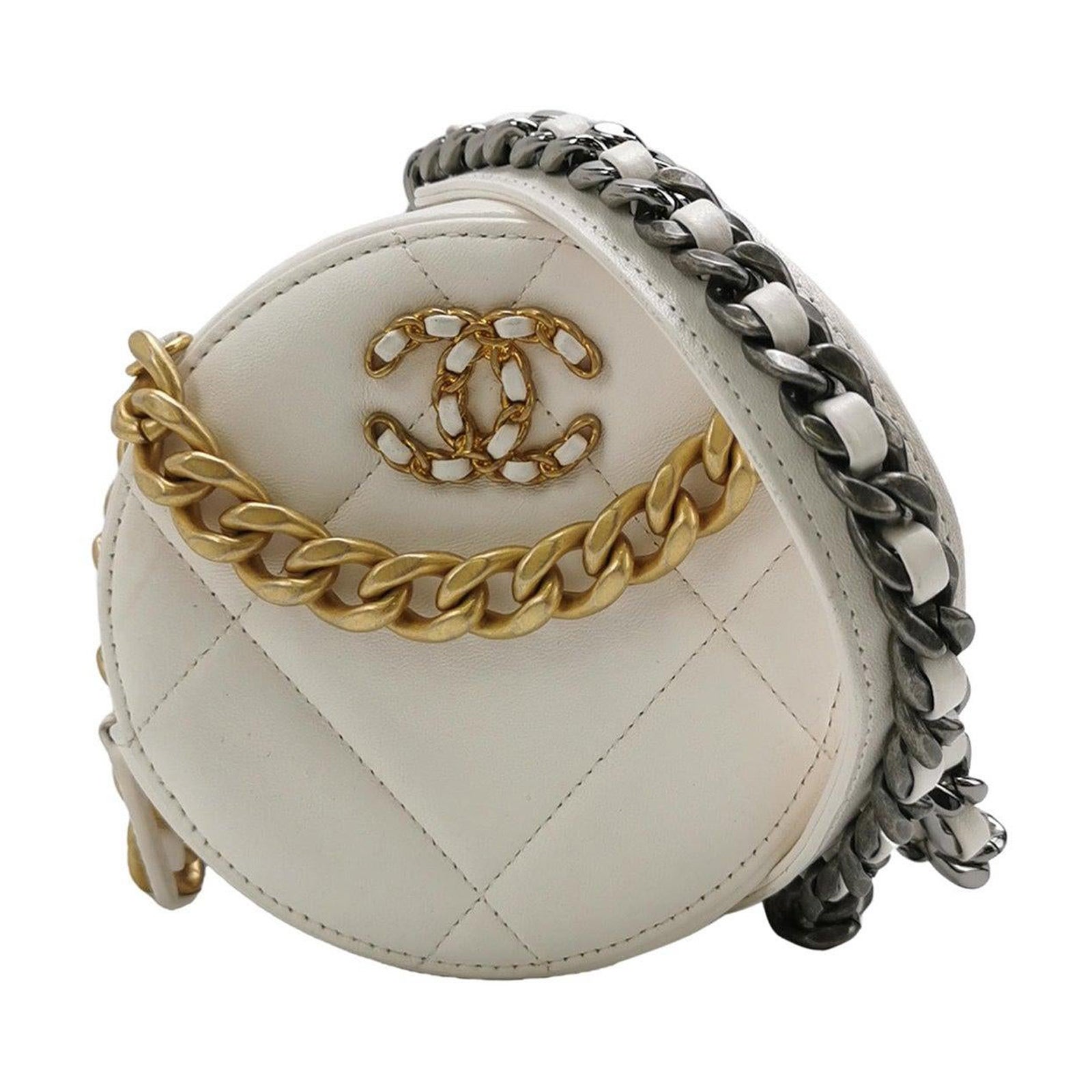 Chanel 19 Round White Cannage Leather bag For Sale