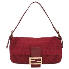 Fendi Baguette Red Zucchino Print Monogram