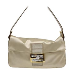 FENDI Baguette Cream Biege Silk with Crystal Buckle