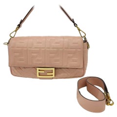 FENDI Baguette Rosa Bourbon Pink Leather 3D FF Motif Crossbody bag