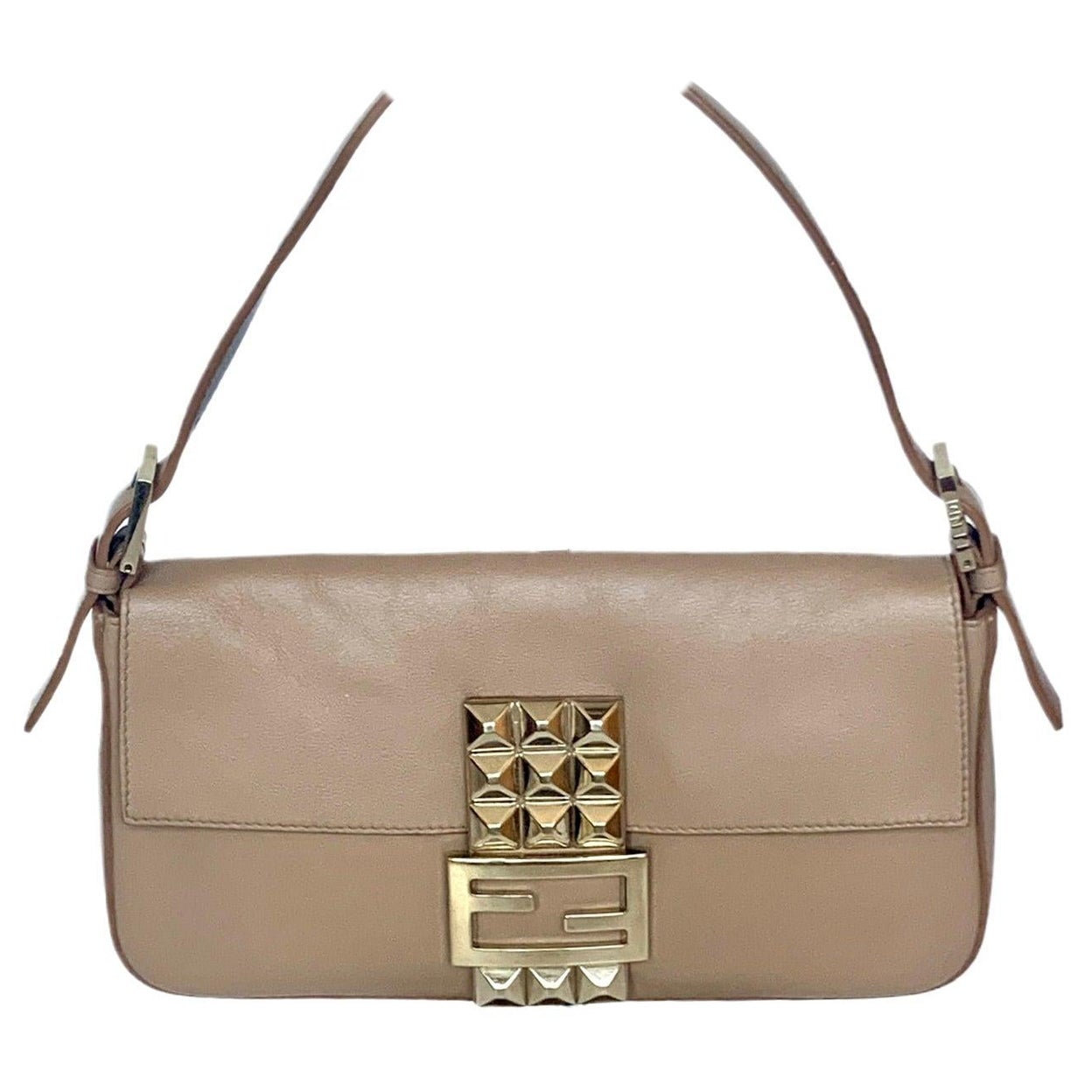 Fendi Baguette Beige Leather with Gold Studded Metal Buckle For Sale at 1stDibs