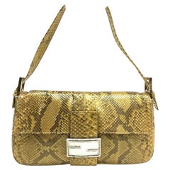 Fendi Baguette Marrone in Pelle di Pitone Stampa Serpente