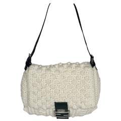 Fendi Mamma Baguette White Wool Pom pom