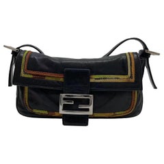 Fendi Baguette Black Leather with Multicolor Seams