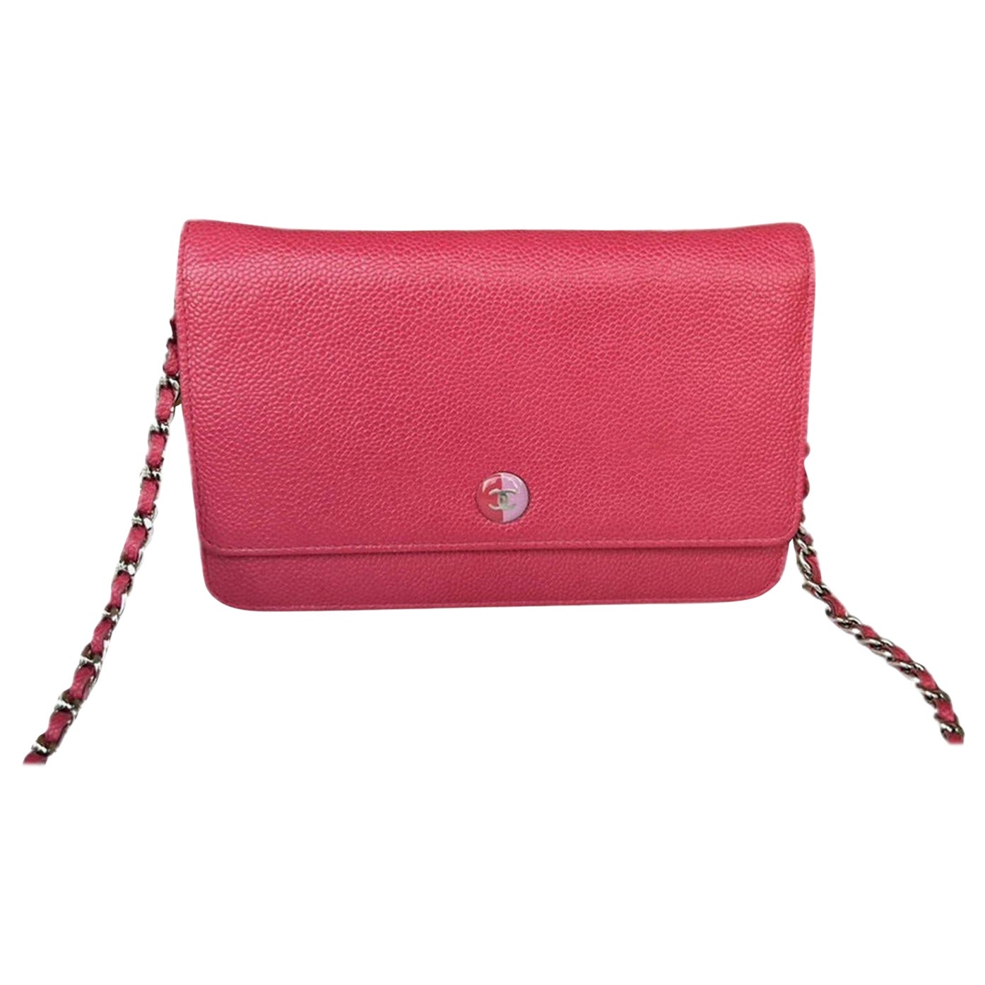 Chanel WOC Wallet on Chain Fuchsia Caviar Leather with Enamel Logo For Sale