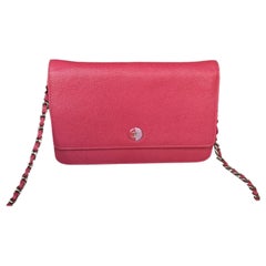 Chanel WOC Wallet on Chain Fuchsia Caviar Leather with Enamel Logo