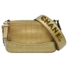 Chanel Gabrielle Mini Gold Crocodile Embossed Calfskin Leather Crossbody Bag