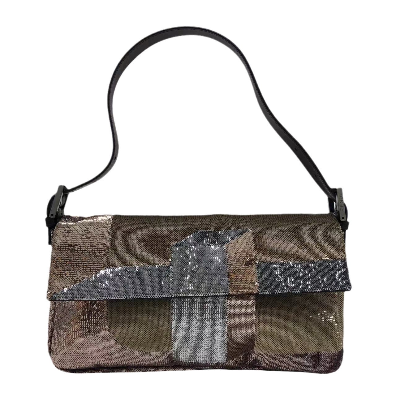 Bolso Fendi Baguette Bloques Motivo Abstracto Purpurina Lentejuelas en venta