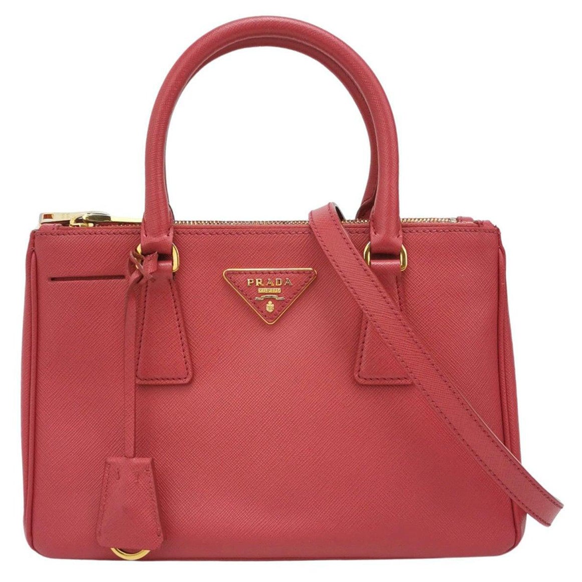 Prada Galleria Saffiano Leather Small Pink Handbag with Strap For Sale