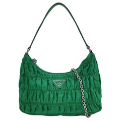 Prada Tessuto Nylon Gaufre Hobo Shoulder Bag Mint Green