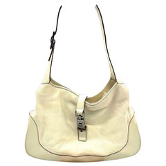 Gucci Jackie Vintage Soft White Leather Bag Medium with Fur lining