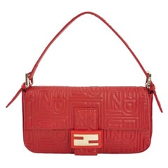 Fendi Baguette 1997 Re-edition 3D Embossed Red Leather Shoulder bag