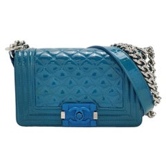 Chanel Le Boy 2014 Small Blue Patent Leather Bag